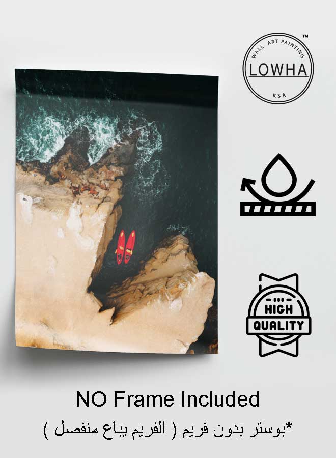 LOWHA Poster Painting Art With Four Separate Pieces Of Double-Sided Stickers Sea Side Hills Top View For Home Bedroom Living Room And Office Decor  - Image 3