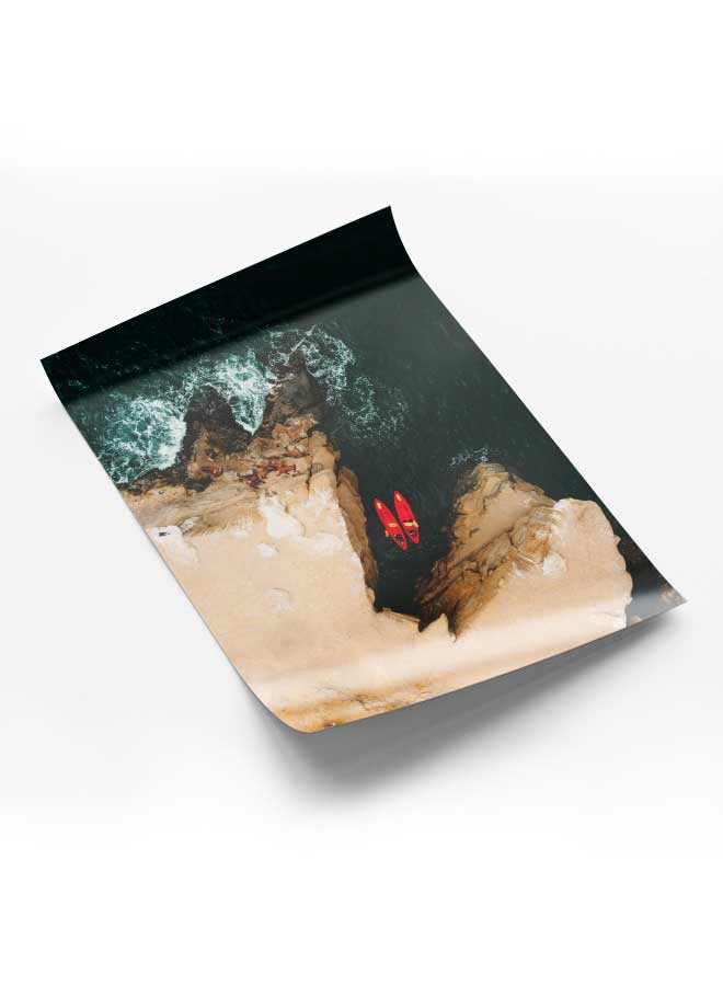 LOWHA Poster Painting Art With Four Separate Pieces Of Double-Sided Stickers Sea Side Hills Top View For Home Bedroom Living Room And Office Decor  - Image 1