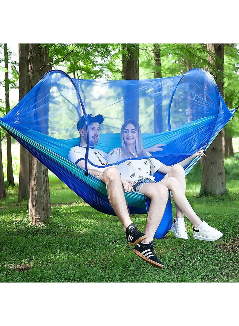 SOLARAE Hammock with Net, Camping Hammock with Mosquito Net, Pop-up Parachute Lightweight Hanging Hammocks, Tree Straps Swing Hammock, Camping Accessories for Outdoor, Backpacking, Hiking, Blue - Image 1