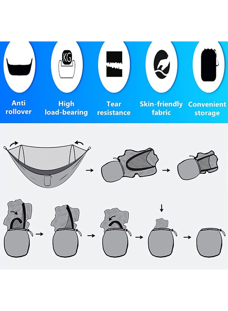 SOLARAE Hammock with Net, Camping Hammock with Mosquito Net, Pop-up Parachute Lightweight Hanging Hammocks, Tree Straps Swing Hammock, Camping Accessories for Outdoor, Backpacking, Hiking, Blue - Image 3