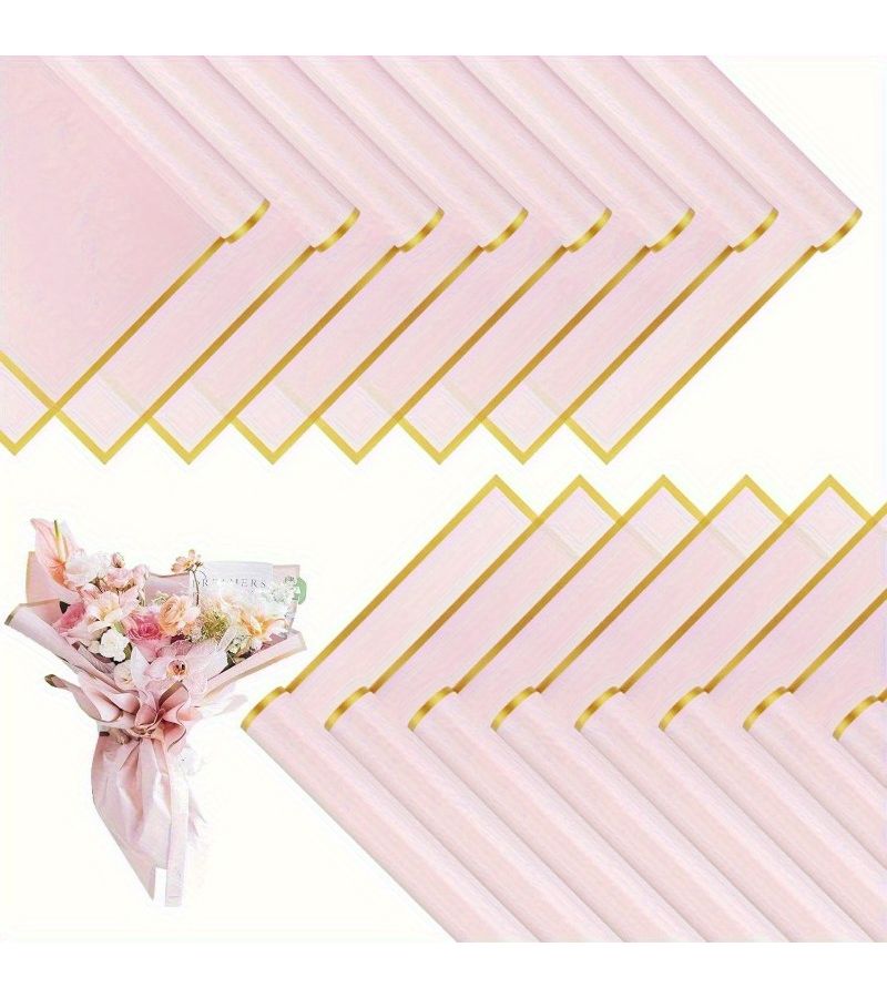 Pink Korean Style Gold Edge Jelly Film Wrapping Paper 100 Sheets for Flower Bouquet Waterproof - Image 1