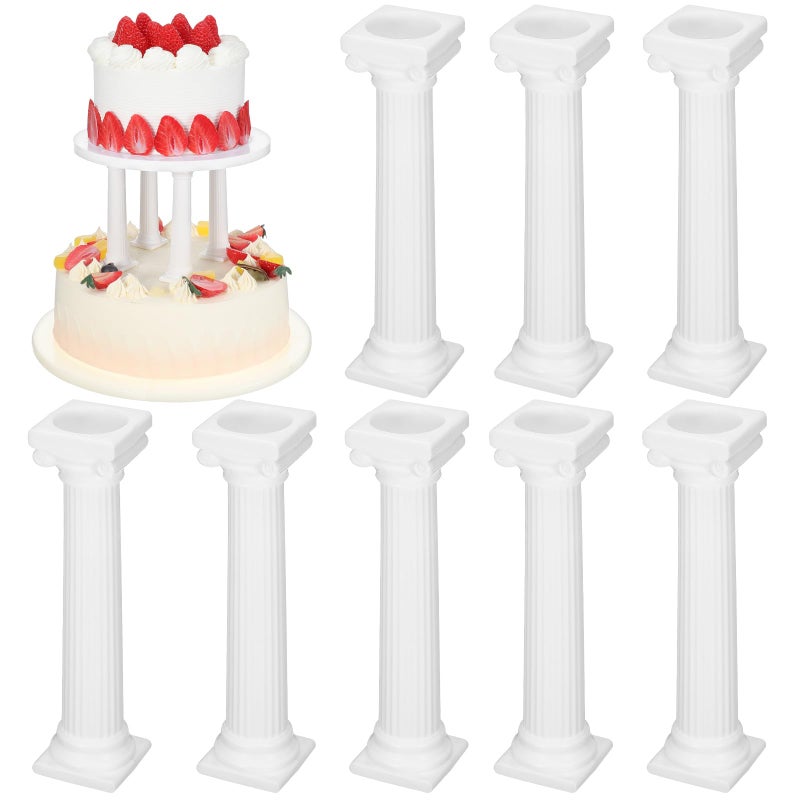 STOBOK 8 Pcs Roman Column Cake Pillars White Cake Tiered Stands Cake Supports Tabletop Dessert Display Stands Plastic Roman Pillar Statue Cake Stands Display Separators Wedding Party Supplies - Image 1