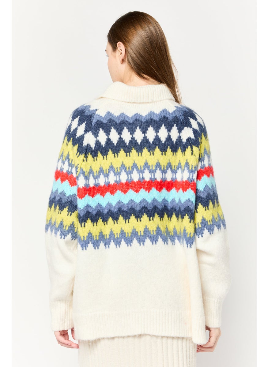 Aerie Women Turtle Neck Chenvor Stripes Sweater, Multicolor  - Image 4