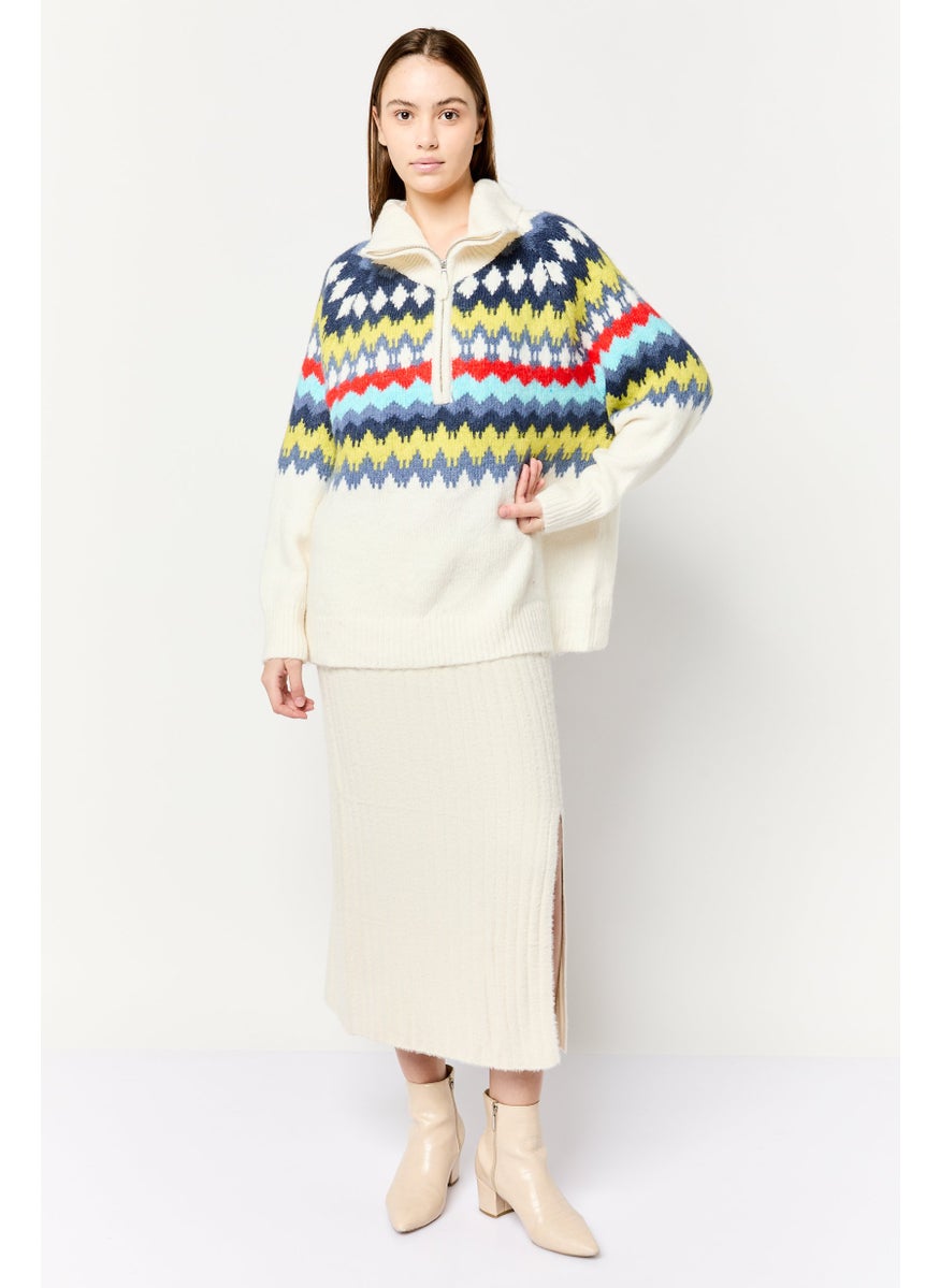Aerie Women Turtle Neck Chenvor Stripes Sweater, Multicolor  - Image 3