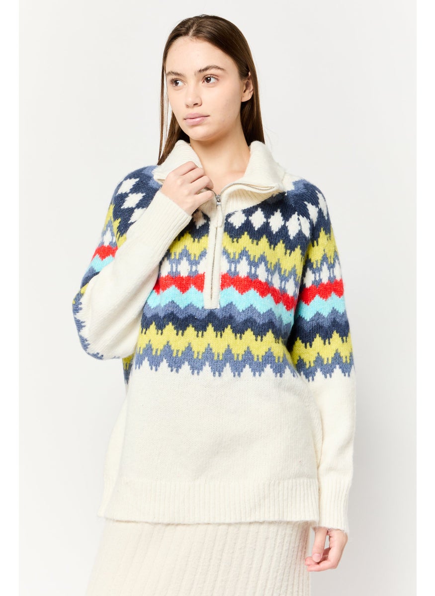 Aerie Women Turtle Neck Chenvor Stripes Sweater, Multicolor  - Image 1