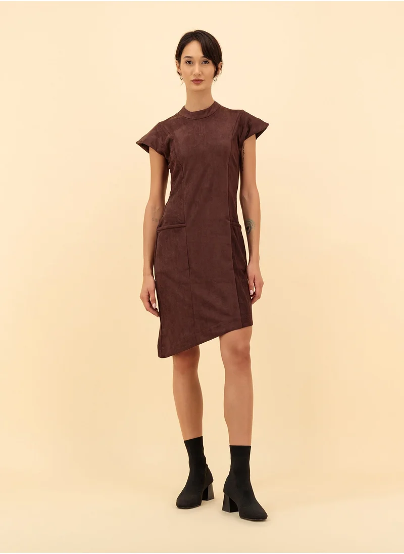 ZINALI Asymmetric Suede Dress
