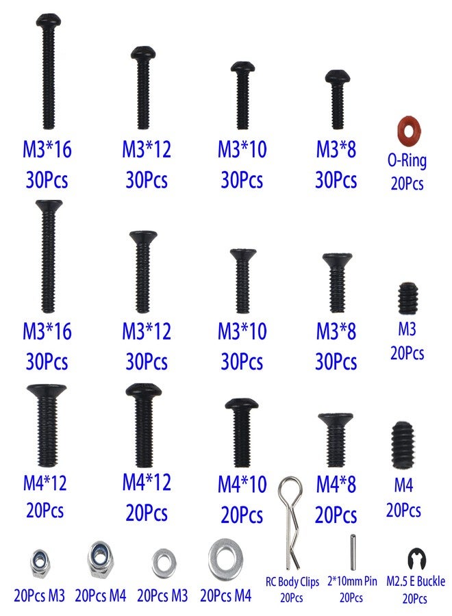 Vgoohobby 520Pcs Universal RC M3 M4 Screws Kit M3 M4 Washer Lock Nut R Buckle Body Clips 2x10mm Pins Compatible with 1/8 1/10 HSP Axial SCX10 Traxxas Arrma Losi RC Car Truck Repair Tool Box - Image 2