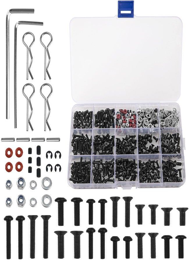 Vgoohobby 520Pcs Universal RC M3 M4 Screws Kit M3 M4 Washer Lock Nut R Buckle Body Clips 2x10mm Pins Compatible with 1/8 1/10 HSP Axial SCX10 Traxxas Arrma Losi RC Car Truck Repair Tool Box - Image 1