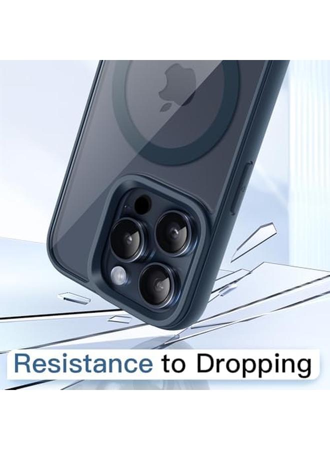 جي تيك جراب مغناطيسي لهاتف Iphone 15 Pro Max مقاس 6.7 بوصة متوافق مع Magsafe غطاء ممتص للصدمات للهاتف بلون سادة غير لامع إطار TPU مضاد للخدش ظهر شفاف أزرق تيتانيوم - Image 5