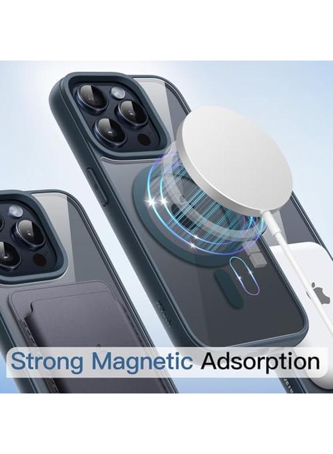 جي تيك جراب مغناطيسي لهاتف Iphone 15 Pro Max مقاس 6.7 بوصة متوافق مع Magsafe غطاء ممتص للصدمات للهاتف بلون سادة غير لامع إطار TPU مضاد للخدش ظهر شفاف أزرق تيتانيوم - Image 4