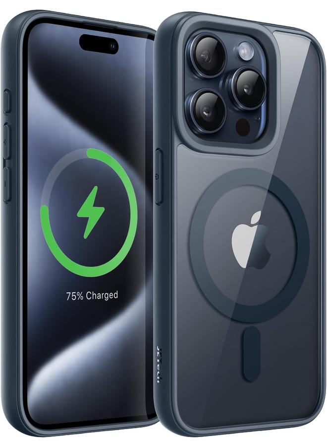 جي تيك جراب مغناطيسي لهاتف Iphone 15 Pro Max مقاس 6.7 بوصة متوافق مع Magsafe غطاء ممتص للصدمات للهاتف بلون سادة غير لامع إطار TPU مضاد للخدش ظهر شفاف أزرق تيتانيوم - Image 1