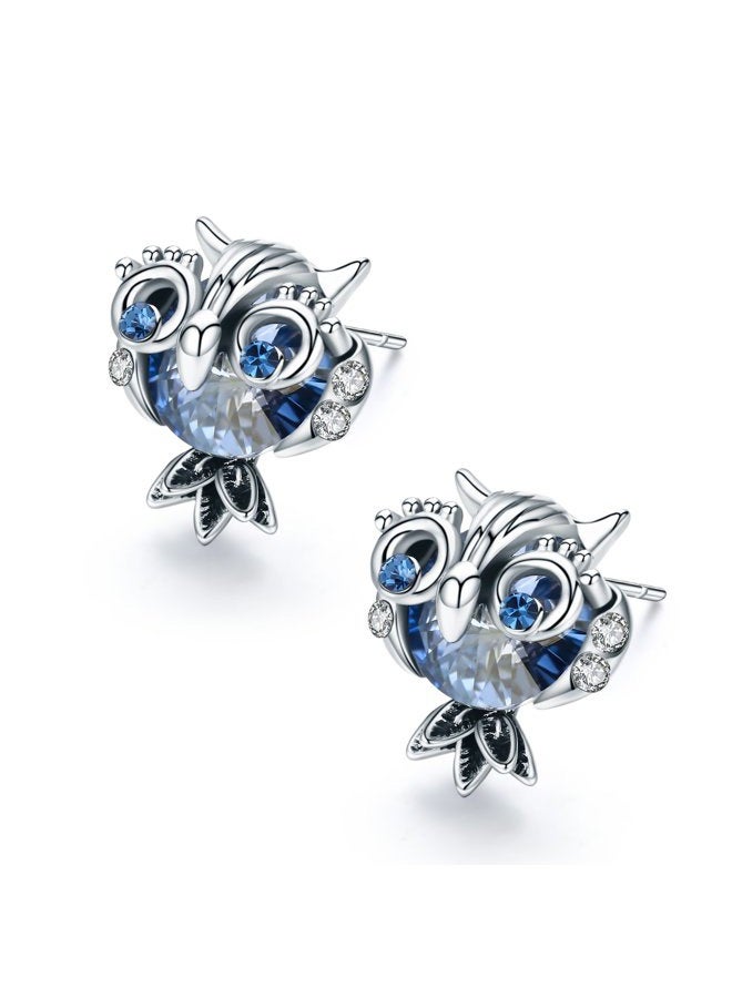 SBLING Blue Owl Stud Earrings Made with Swarovski Crystals (2.5 cttw) - Image 2