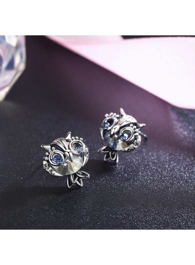 SBLING Blue Owl Stud Earrings Made with Swarovski Crystals (2.5 cttw) - Image 3
