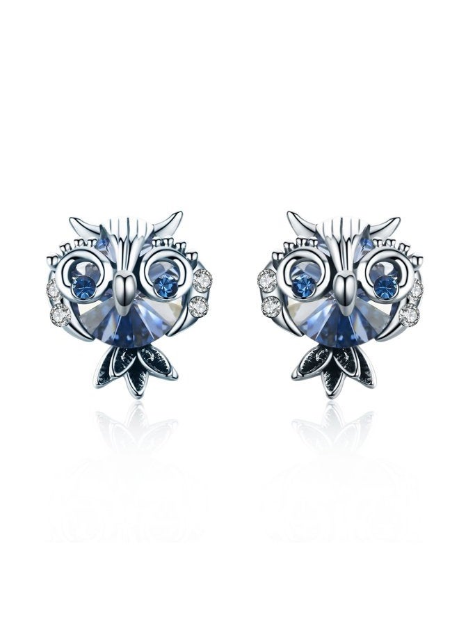 SBLING Blue Owl Stud Earrings Made with Swarovski Crystals (2.5 cttw) - Image 1