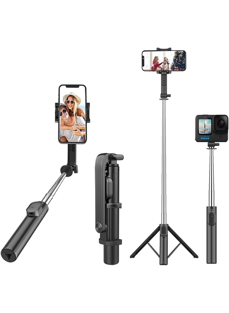Long Selfie Stick with Tripod Stand upto 37.8 inch,4 in 1 Extendable Selfie Stick Bluetooth Selfie Sticks with Remote and Large Reinforced Tripod Compatible with iPhone Oneplus Vlogging - Image 1