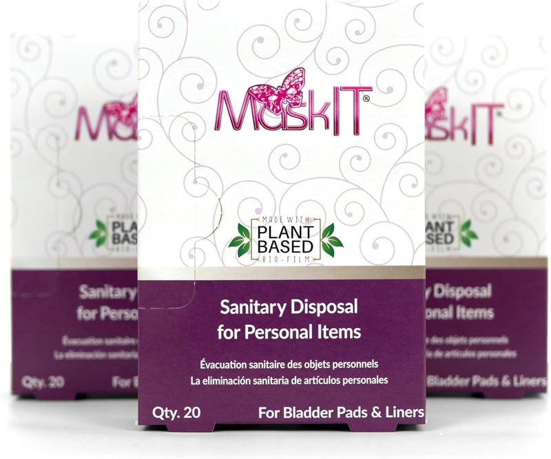 MaskIT Disposal Bags for Bladder Pads  Liners  Value Pack  Sanitary Disposal Bags For Incontinence Pads  Panty Liners  3 Pack 60 Count - Image 1