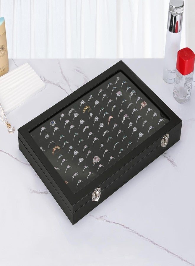 KUKUVR 100 Slots Ring Organizer Display Tray, Velet Jewelry Ring Stud Earring Holder Storage Box with Transparent Lid for Store Display Home dresser storage (Black) - Image 5