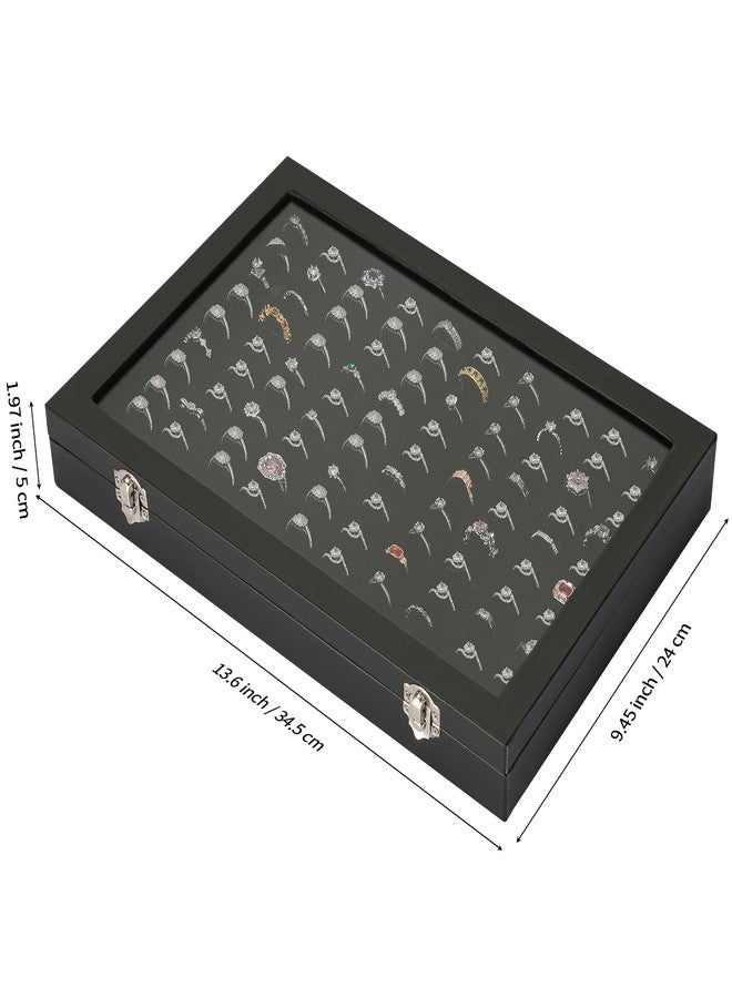 KUKUVR 100 Slots Ring Organizer Display Tray, Velet Jewelry Ring Stud Earring Holder Storage Box with Transparent Lid for Store Display Home dresser storage (Black) - Image 2
