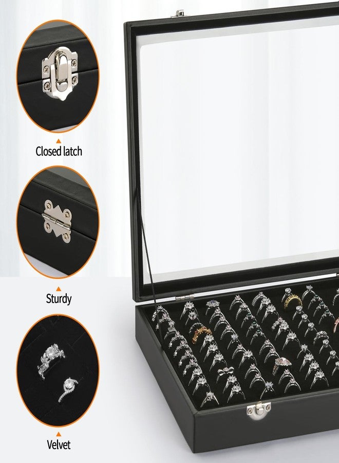 KUKUVR 100 Slots Ring Organizer Display Tray, Velet Jewelry Ring Stud Earring Holder Storage Box with Transparent Lid for Store Display Home dresser storage (Black) - Image 3