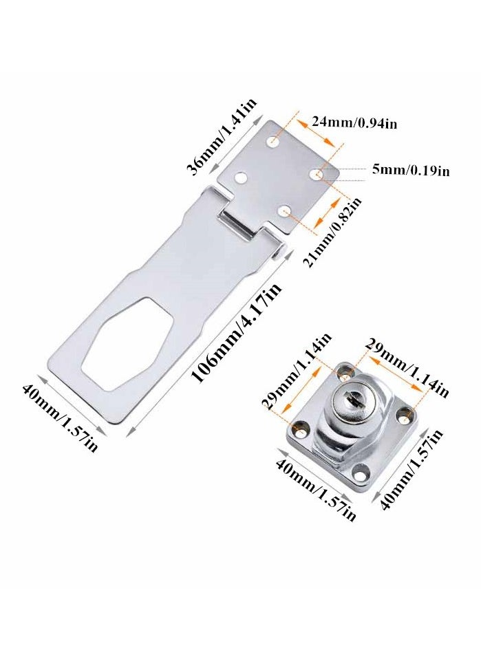 Generic - Keyed Hasp Locks, Cabinet Locks with Keys and Screws, Silver, 4 Inches - Image 1