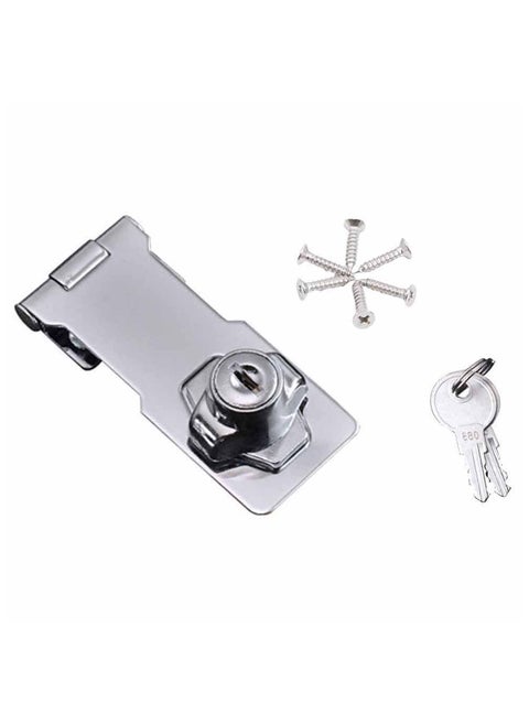 Keyed Hasp Locks, Cabinet Locks with Keys and Screws, Silver, 4 Inches