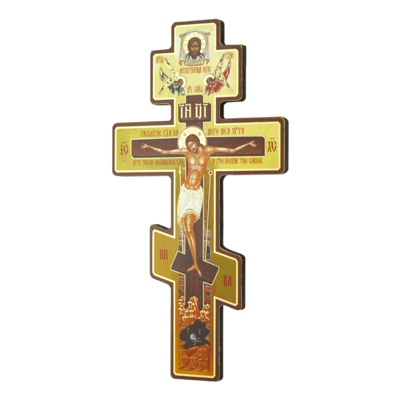 BlessedMart Russian Orthodox Wall Cross - Three Bar Wooden Byzantine Crucifix for Prayer Corner Hanging - 8 Inch - Image 2