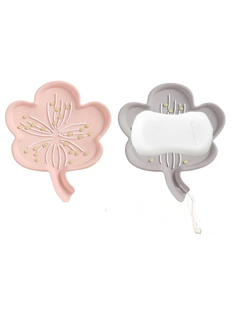 2PCS Floral Silicone Soap Dish Soap Draining Tray Dish, Draining Soap Pad Non-Slip Soap Tray Easy Cleaning Soap Box Bathroom Kitchen Organizer  - Image 1