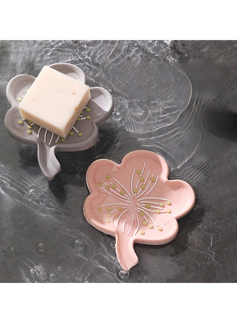 2PCS Floral Silicone Soap Dish Soap Draining Tray Dish, Draining Soap Pad Non-Slip Soap Tray Easy Cleaning Soap Box Bathroom Kitchen Organizer  - Image 2