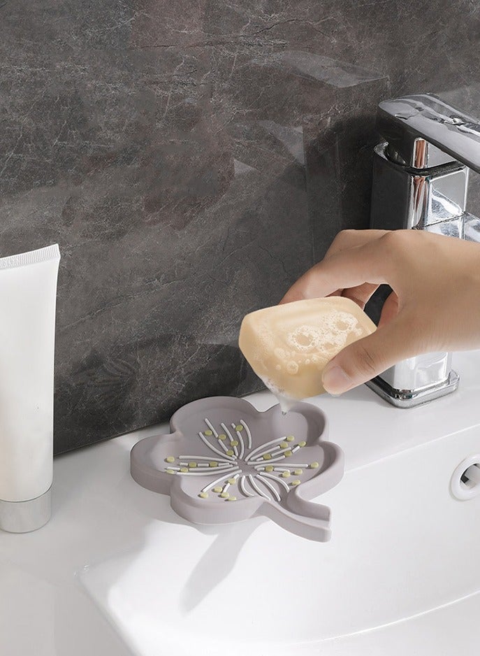 2PCS Floral Silicone Soap Dish Soap Draining Tray Dish, Draining Soap Pad Non-Slip Soap Tray Easy Cleaning Soap Box Bathroom Kitchen Organizer  - Image 5