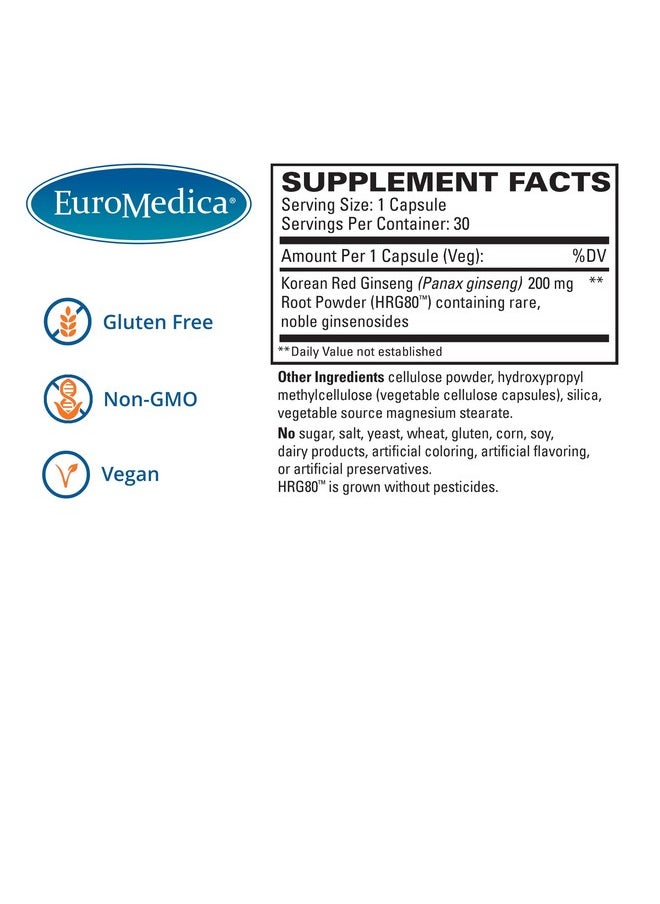 Red Ginseng Energy 30 Capsules Features Hrg80 Energy Focus Stamina 7X More Powerful Than Conventional Ginseng Nongmo Vegan 30 Servings