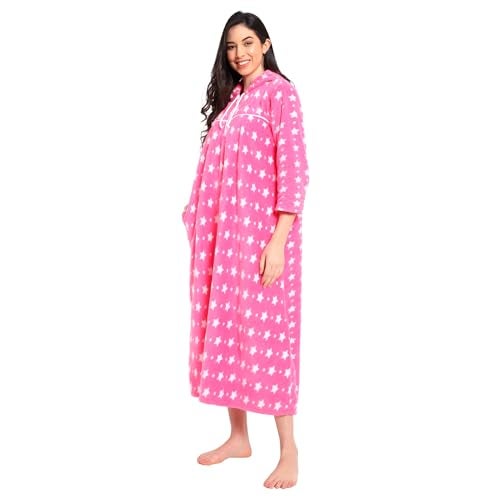 CIERGE Women's Woolen Star Printed Hoodie Maxi Nighty (Pink, Wool), Free Size - Image 4