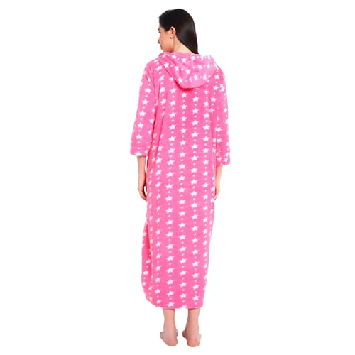 CIERGE Women's Woolen Star Printed Hoodie Maxi Nighty (Pink, Wool), Free Size - Image 2