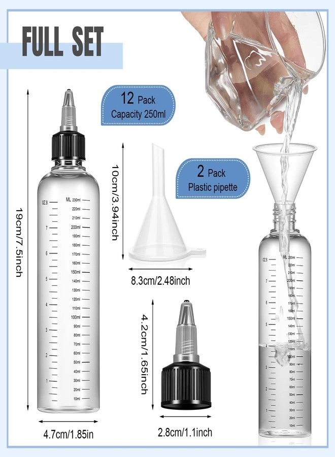 Barydat مجموعة باريدات المكونة من 12 قطعة من زجاجات تطبيق ذات غطاء لولبي، سعة 8 أونصات، زجاجة صبغة شعر، زجاجة ضغط للشعر، عبوة زيت للشعر مع مقياس مدرج للنسبة، فوهة فتح وإغلاق سوداء وقمعين للشامبو واللوشن - Image 2