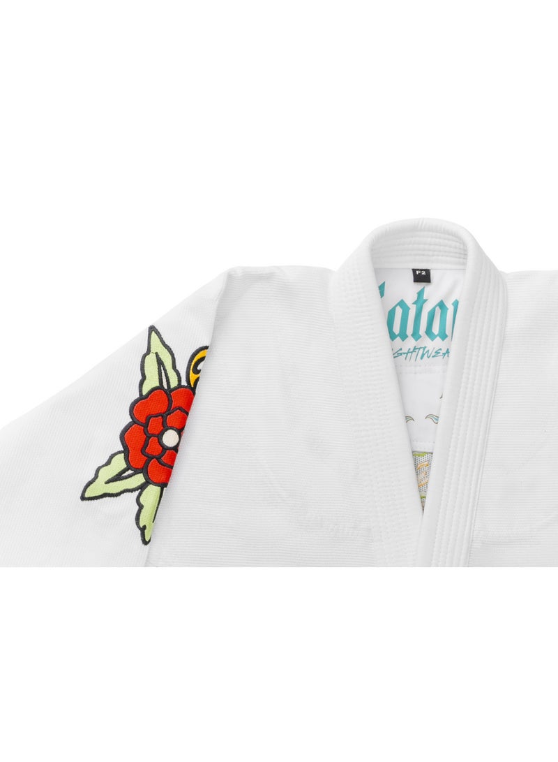 UAEJJ Jiu Jitsu Kimono Martial Arts Dress | Brazilian Jiu Jitsu l Desert Martial Arts Uniform with Floral Embroidery White Gi and Pants Set, Training Outfit - Image 3