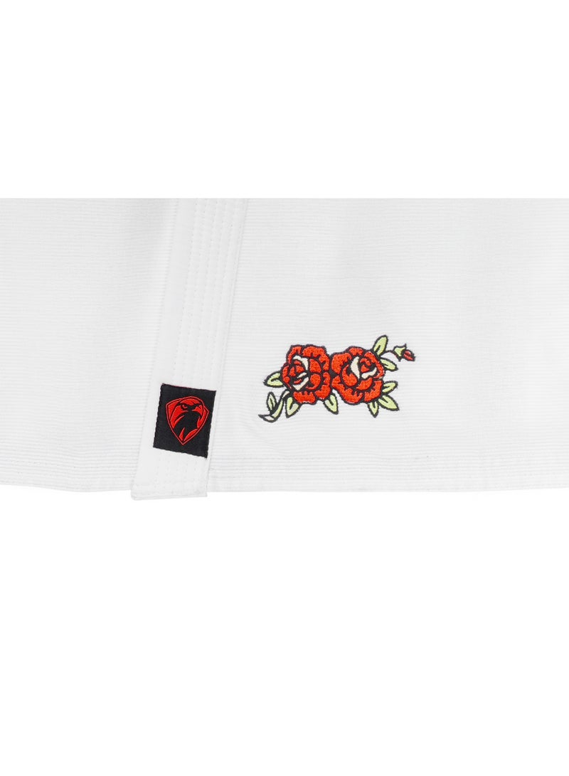 UAEJJ Jiu Jitsu Kimono Martial Arts Dress | Brazilian Jiu Jitsu l Desert Martial Arts Uniform with Floral Embroidery White Gi and Pants Set, Training Outfit - Image 4