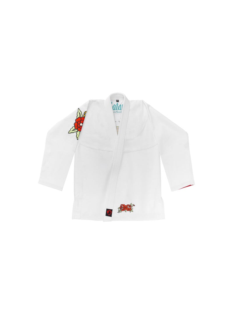UAEJJ Jiu Jitsu Kimono Martial Arts Dress | Brazilian Jiu Jitsu l Desert Martial Arts Uniform with Floral Embroidery White Gi and Pants Set, Training Outfit - Image 2
