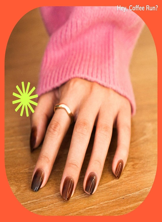 Heyhae Semi Cured Gel Nail Strips | Sun-Cured No LED Lamp Needed Easy Apply & Remove | Includes 28 strips, 1 Prep Pad, 1 Nail File & 1 Wooden Stick - Hey, Coffee Run? - Image 5