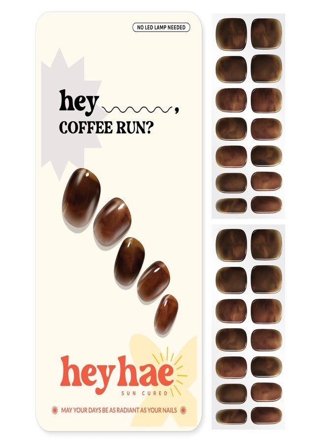 Heyhae Semi Cured Gel Nail Strips | Sun-Cured No LED Lamp Needed Easy Apply & Remove | Includes 28 strips, 1 Prep Pad, 1 Nail File & 1 Wooden Stick - Hey, Coffee Run? - Image 1