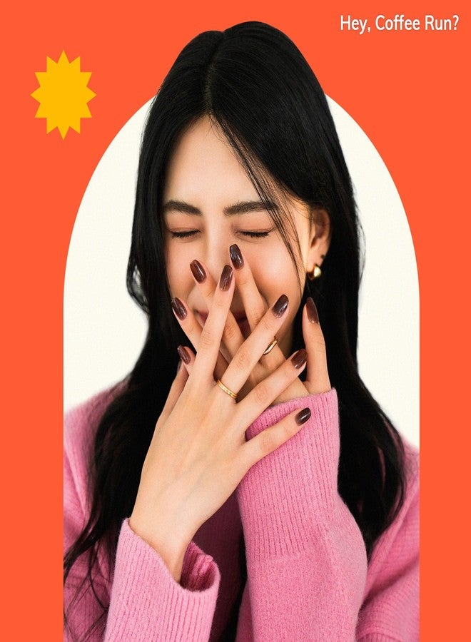 Heyhae Semi Cured Gel Nail Strips | Sun-Cured No LED Lamp Needed Easy Apply & Remove | Includes 28 strips, 1 Prep Pad, 1 Nail File & 1 Wooden Stick - Hey, Coffee Run? - Image 2
