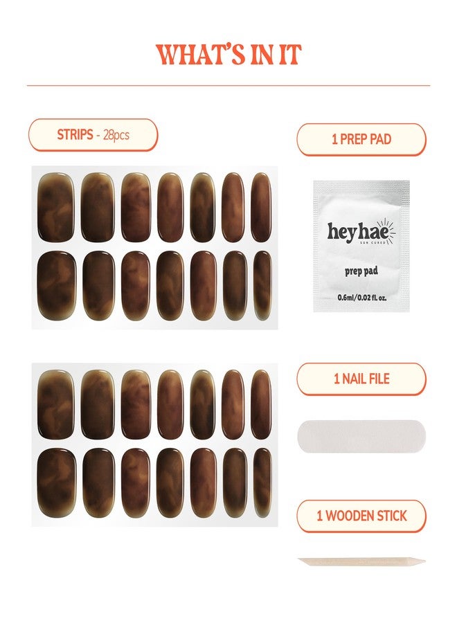 Heyhae Semi Cured Gel Nail Strips | Sun-Cured No LED Lamp Needed Easy Apply & Remove | Includes 28 strips, 1 Prep Pad, 1 Nail File & 1 Wooden Stick - Hey, Coffee Run? - Image 3