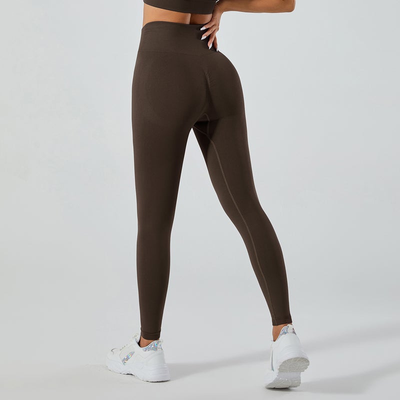 Generic High Waist Yoga Pants Peach Lift Elastic Fitness Leggings Brown