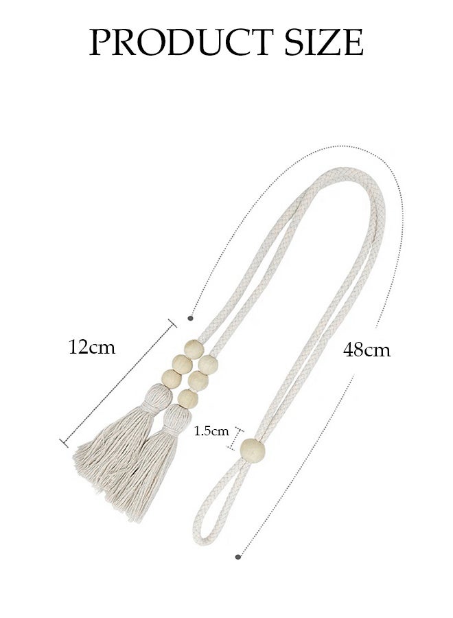 DUNISO 2 Pcs Curtain Tie,Curtain Straps with Six Wooden Beads and Two Tassels, Adjustable According to Curtain Thickness，Frame Simple And Atmospheric Shape, Practical And Stylish, Suitable for Living Room and Bedroom Curtains，60cm，White - Image 2