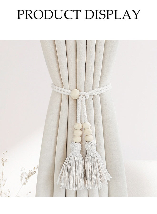 DUNISO 2 Pcs Curtain Tie,Curtain Straps with Six Wooden Beads and Two Tassels, Adjustable According to Curtain Thickness，Frame Simple And Atmospheric Shape, Practical And Stylish, Suitable for Living Room and Bedroom Curtains，60cm，White - Image 3