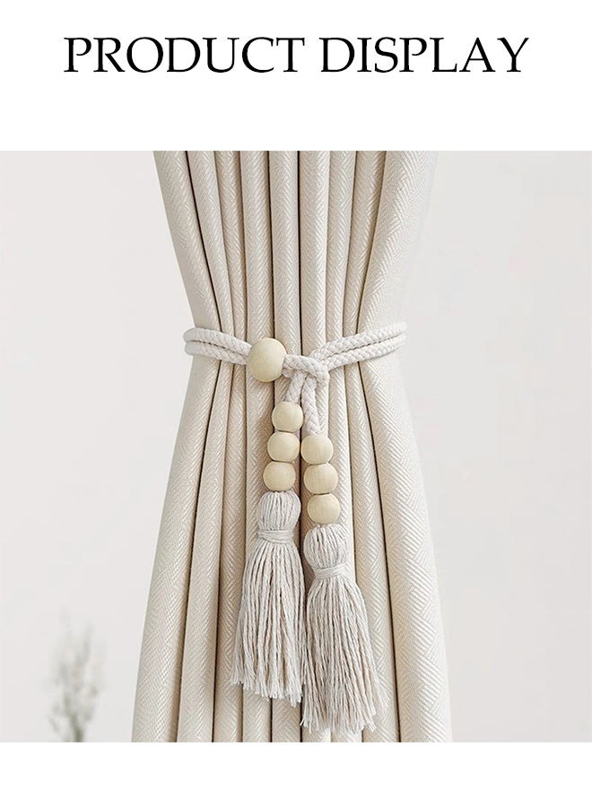 DUNISO 2 Pcs Curtain Tie,Curtain Straps with Six Wooden Beads and Two Tassels, Adjustable According to Curtain Thickness，Frame Simple And Atmospheric Shape, Practical And Stylish, Suitable for Living Room and Bedroom Curtains，60cm，White - Image 5