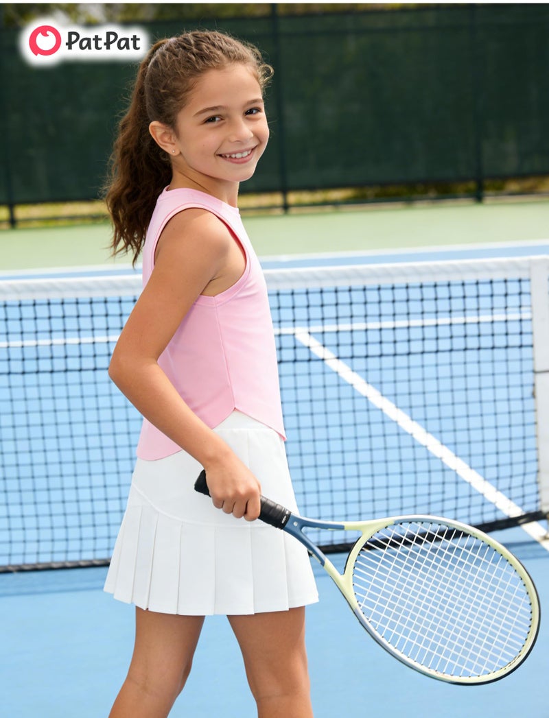 PATPAT Girls 2 Piece Tennis Skirt Set Size 8-9 Pink Tank Tops and White Skort Athletic Sets Sleeveless Tops + High Waisted Pleated Skort 2 Piece Outfits Little Girls Clothes Dance Outfits - Image 3