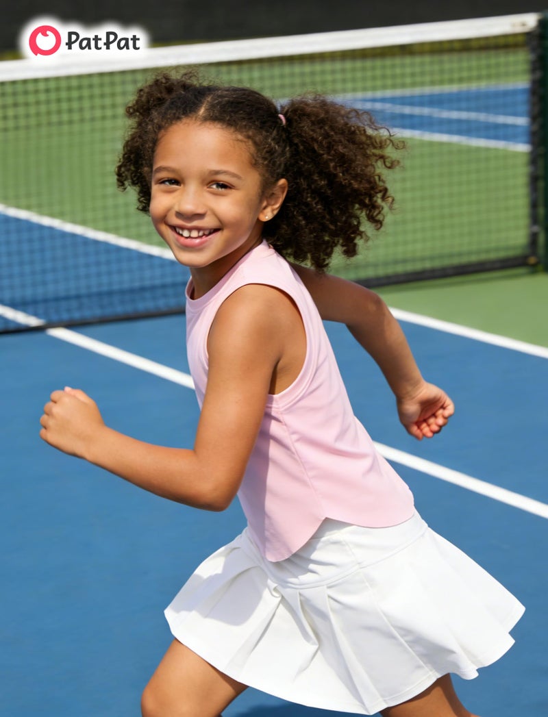 PATPAT Girls 2 Piece Tennis Skirt Set Size 8-9 Pink Tank Tops and White Skort Athletic Sets Sleeveless Tops + High Waisted Pleated Skort 2 Piece Outfits Little Girls Clothes Dance Outfits - Image 4