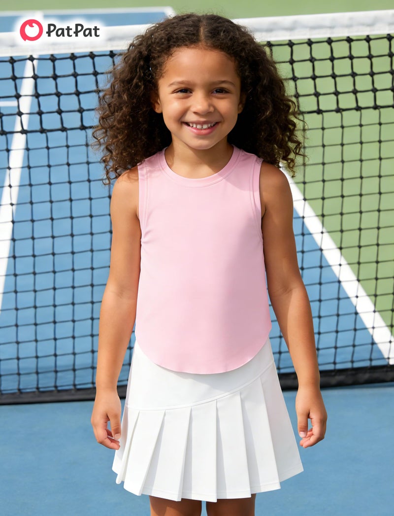 PATPAT Girls 2 Piece Tennis Skirt Set Size 8-9 Pink Tank Tops and White Skort Athletic Sets Sleeveless Tops + High Waisted Pleated Skort 2 Piece Outfits Little Girls Clothes Dance Outfits - Image 2
