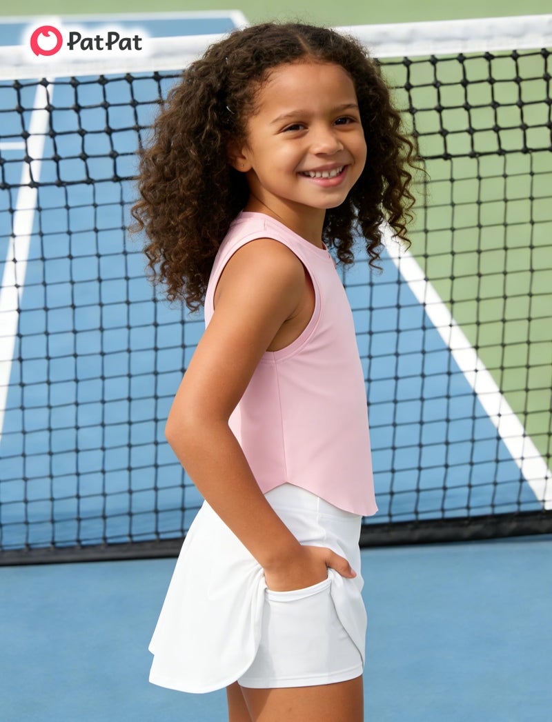 PATPAT Girls 2 Piece Tennis Skirt Set Size 8-9 Pink Tank Tops and White Skort Athletic Sets Sleeveless Tops + High Waisted Pleated Skort 2 Piece Outfits Little Girls Clothes Dance Outfits - Image 5