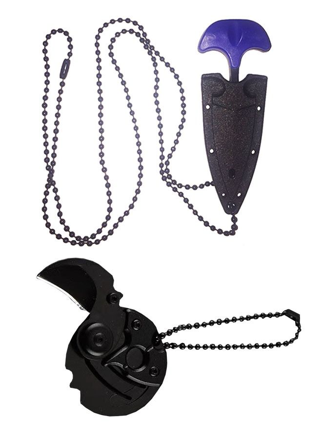 ZCM-HAPPY 2-Piece Outdoor Camping Chain Necklace Knife and Mini Folding Knife Keychain Pocket Knife Coin Knife - Image 1