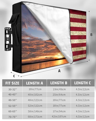 LBCASA American Flag Outdoor TV Cover 40 to 43 Inch Weatherproof Vintage Red Stripes 600D Oxford TV Covers with Waterproof Zipper USA Flag Outside Flat TV Screen Protector Size 40W x 25H x 45D - Image 3